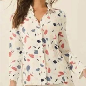 Soma Cool Nights Long Sleeve Button Front Pajama Top in Painted Spots Size L